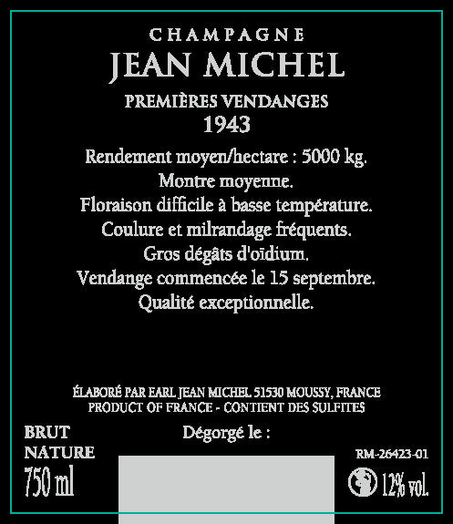 1943年 ジャン・ミシェル シャンパーニュ ミレジメ Champagne Jean Michel Millesime