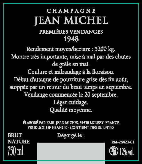 1948年 シャンパーニュ ジャン・ミッシェル Champagne Jean Michel Millesime