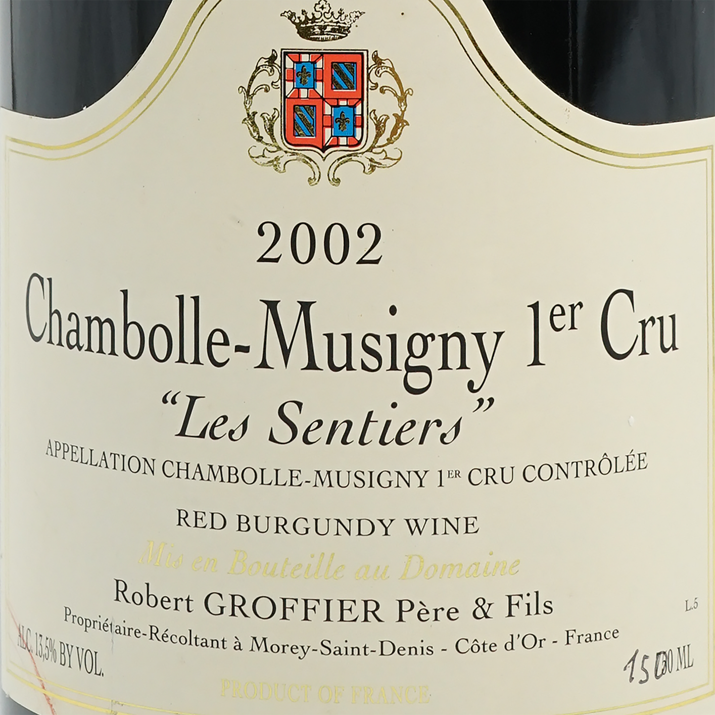 シャンボール・ミュジニー・プルミエ・クリュ・レ・サンティエ、ロベール・グロフィエ 1500ml「2002」Chambolle Musigny 1er Cru Les Sentiers、Robert Groffier 1500ml